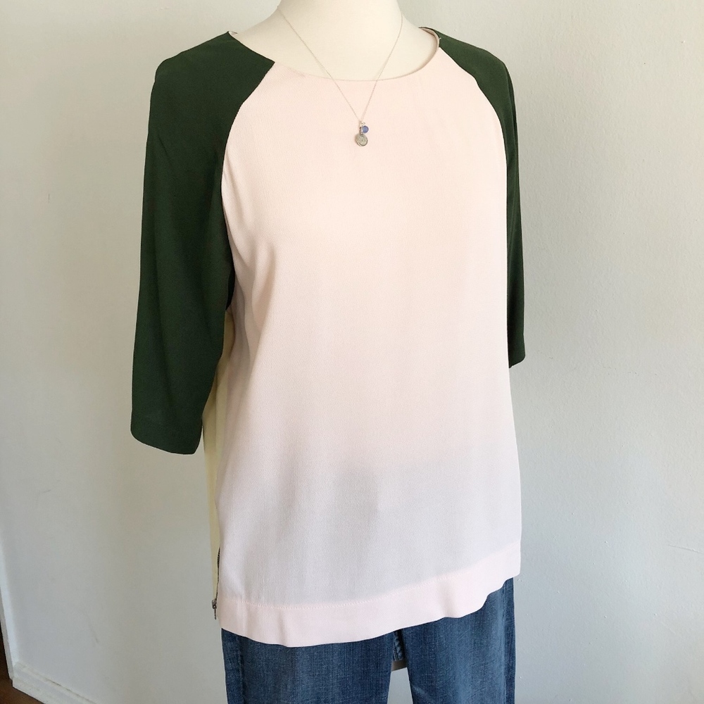 Topshop Colorblock 3/4 Sleeeve Loose Fit Blouse